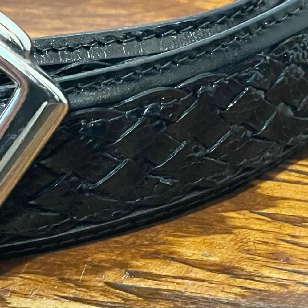 TORINO Ringmark Lizard Men’s Leather Belt Woven Black With Silver Buckle 36